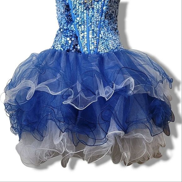 Samila Blue Sequin Embroidered Sweetheart Corseted Layered Tull Homecoming Dress - Picture 5 of 10